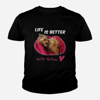 Life Is Better With Yorkies Yorkshire Terrier Youth T-shirt | Crazezy