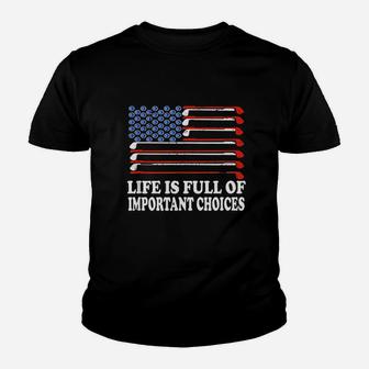 Life Is Full Of Important Choices Funny Golf Player Youth T-shirt | Crazezy