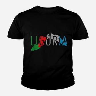 Ligurian Map Word Art Distressed Liguria Italy Souvenir Youth T-shirt - Monsterry AU