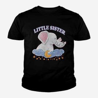 Little Sister Cute Elephants With Moon And Stars Youth T-shirt | Crazezy