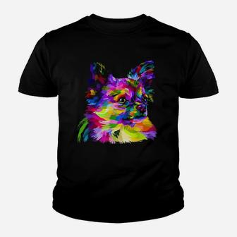 Long Hair Chihuahua Pop Art Portrait Art For Dog Owners Youth T-shirt | Crazezy