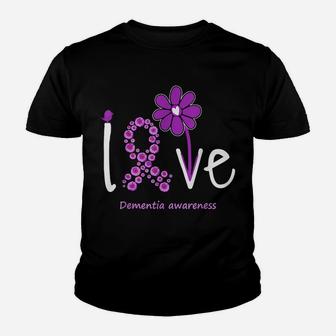 Love Dementia Awareness, Purple-Ribbon Flower Design Tee Youth T-shirt | Crazezy
