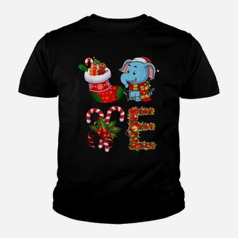Love Elephant Christmas Lights Funny Santa Hat Christmas Youth T-shirt | Crazezy