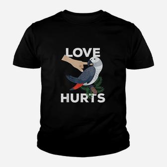 Love Hurts African Grey Parrot Biting Funny Gift Youth T-shirt | Crazezy AU
