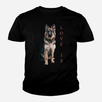 Love Is German Shepherd Cute Dog Mom Dad Pet Lover Youth T-shirt | Crazezy