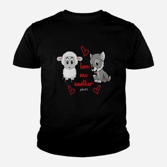 Love One Another Verse John Cute Puppy And Sheep Youth T-shirt | Crazezy UK