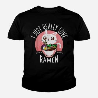 Love Ramen Japanese Noodles Shirt Kawaii Anime Cat Youth T-shirt | Crazezy DE
