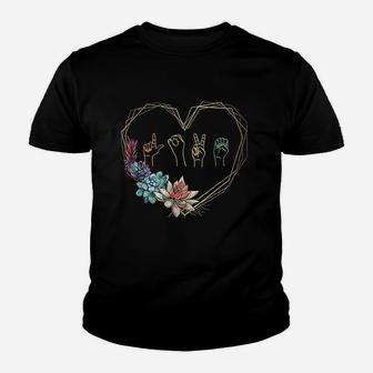 Love Sign Language Floral Heart Youth T-shirt | Crazezy CA