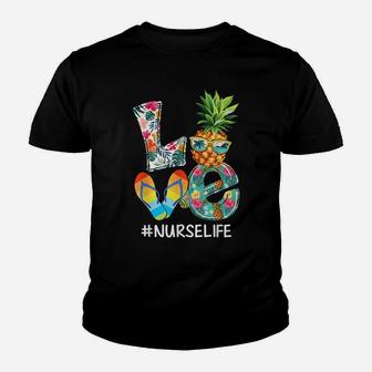 Love Summer Pineapple Tropical Flower Flip Flop Nurse Life Youth T-shirt | Crazezy