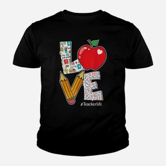 Love Teacher Life Apple Pencil Teacher Appreciation Gifts Youth T-shirt | Crazezy CA