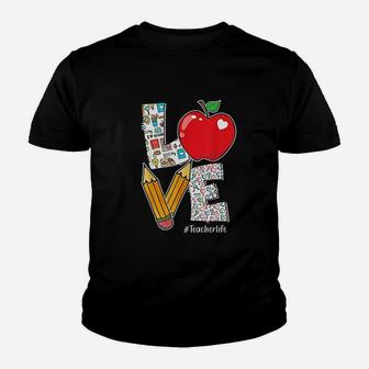 Love Teacher Life Apple Pencil Youth T-shirt | Crazezy UK