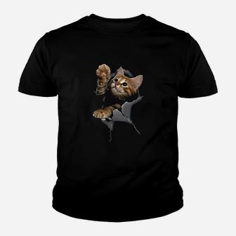 Lovely Kitten Cracked Wall Cats Youth T-shirt | Crazezy UK
