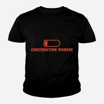 Low Battery Construction Worker Funny Foreman Humor Mason Youth T-shirt | Crazezy