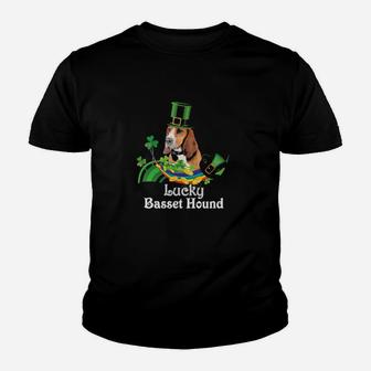 Lucky Basset Hound Dog Leprechaun Shamrock St Patrick Day Youth T-shirt - Monsterry CA