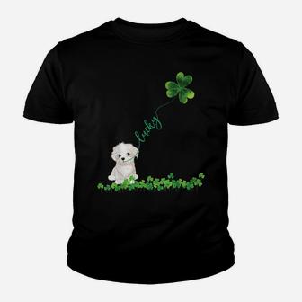 Lucky Maltese Dog Shamrock St Patrick Day Tshirt For Women Youth T-shirt | Crazezy UK