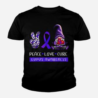 Lupus Awareness Peace Love Cure Purple Ribbon Gnome Womens Youth T-shirt | Crazezy