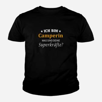 Lustiges Camperin Superkräfte Kinder Tshirt, Camping-Fan Bekleidung - Seseable