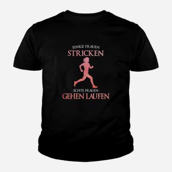 Lustiges Damen Laufshirt 'Stricken vs. Laufen', Motivations-Tee für Joggerinnen Kinder Tshirt - Seseable