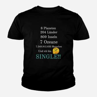 Lustiges Single-Statistik Kinder Tshirt mit Emoticon, Humorvolles Tee - Seseable