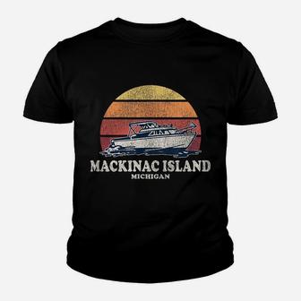 Mackinac Island Mi Vintage Boating 70S Retro Boat Design Youth T-shirt | Crazezy AU