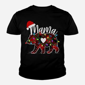 Mama Bear Christmas Red Buffalo Plaid With Santa Hat Lights Youth T-shirt | Crazezy
