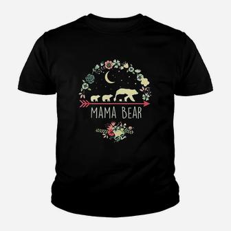 Mama Bear With 3 Floral Mother Day Youth T-shirt | Crazezy