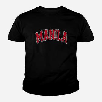 Manila Philippines Varsity Style Red Text Youth T-shirt | Crazezy CA
