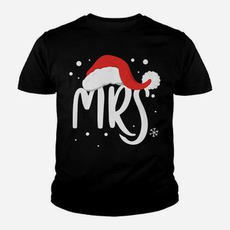 Matching Couples Mr Mrs Wedding Christmas Ugly Santa Hat Youth T-shirt | Crazezy