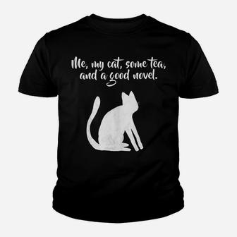 Me, My Cat, Some Tea, And A Good Novel Youth T-shirt | Crazezy UK