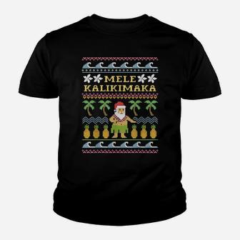 Mele Kalikimaka Christmas, Ugly Sweater Costume, Funny Santa Youth T-shirt | Crazezy UK