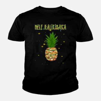 Mele Kalikimaka | Hawaiian Christmas Pineapple Lights Gift Sweatshirt Youth T-shirt | Crazezy