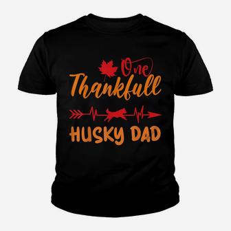 Men Heartbeat Thanksgiving One Thankful Husky Dad Dog Owner Youth T-shirt | Crazezy UK