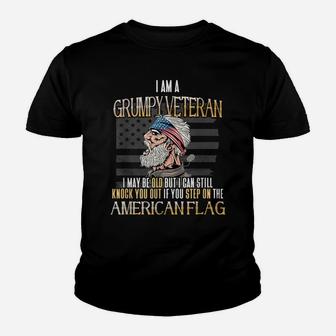 Mens American Flag Veterans Day Patriotic Grumpy Veteran Grandpa Youth T-shirt | Crazezy CA