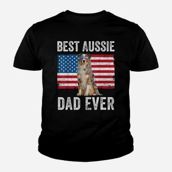 Mens Australian Shepherd Dad American Flag Dog Lover Aussie Dad Youth T-shirt | Crazezy