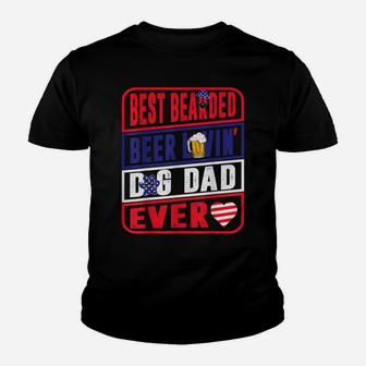 Mens Best Bearded Beer Lovin Dog Dad Pet Lover Owner Youth T-shirt | Crazezy