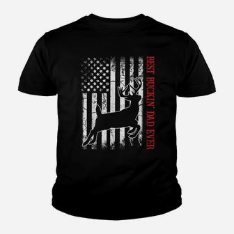 Mens Best Buckin' Dad Ever American Flag Deer Hunting Youth T-shirt | Crazezy