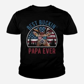 Mens Best Buckin Papa Ever Deer Hunter Fathers Day Patriotic Youth T-shirt | Crazezy AU