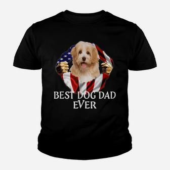 Mens Best Dog Dad Ever Cavachon Dog American Flag Youth T-shirt | Crazezy