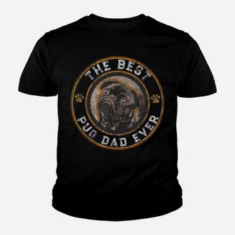 Mens Best Pug Dad Ever Black Pugs Owner Vintage Dog Lover Youth T-shirt | Crazezy