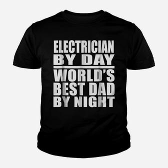 Mens Dad Job Tee Electrician World's Best Dad, Fathers Day Gift Youth T-shirt | Crazezy