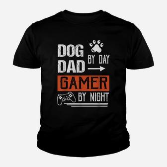 Men's Dog Dad By Day Gamer By Night - Fathers Day Gamer Dad Youth T-shirt | Crazezy