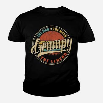 Mens Grumpy The Man The Myth The Legend Vintage Retro Fathers Day Youth T-shirt | Crazezy CA