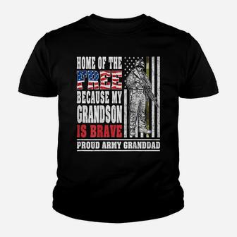 Mens Home Of The Free My Grandson Is Brave - Proud Army Granddad Youth T-shirt | Crazezy