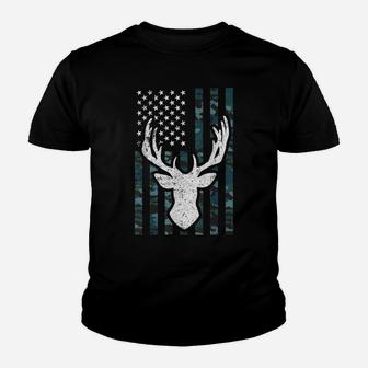 Mens Hunting Tshirt, Deer Hunter Flag Shirt, Hunting Flag Youth T-shirt | Crazezy