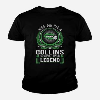 Mens Kiss Me Collins Original Irish Legend St Patrick Day Gift Youth T-shirt | Crazezy