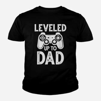Mens Leveled Up To Dad Video Game Funny New Dad Shirt Gaming Youth T-shirt | Crazezy