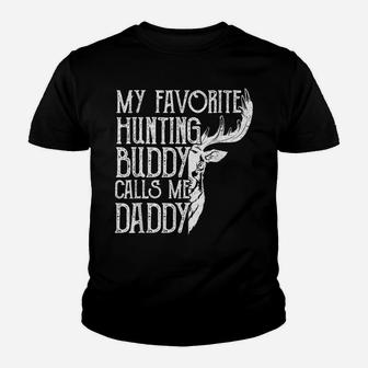 Mens My Favorite Hunting Buddy Calls Me Daddy Deer Hunter Vintage Youth T-shirt | Crazezy