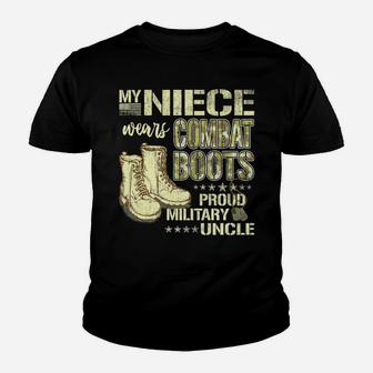Mens My Niece Wears Combat Boots Dog Tags - Proud Military Uncle Youth T-shirt | Crazezy DE