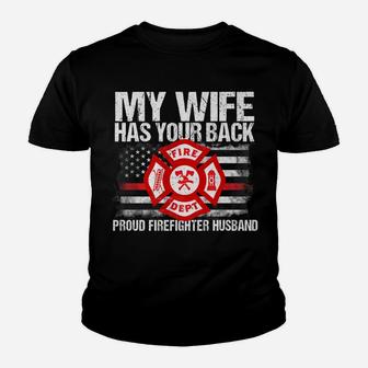 Mens My Wife Has Your Back Firefighter Family Gift For Husband Youth T-shirt | Crazezy
