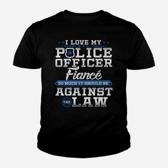Mens Police Officer Fiance Shirt Proud Engaged Blue Line Youth T-shirt | Crazezy AU